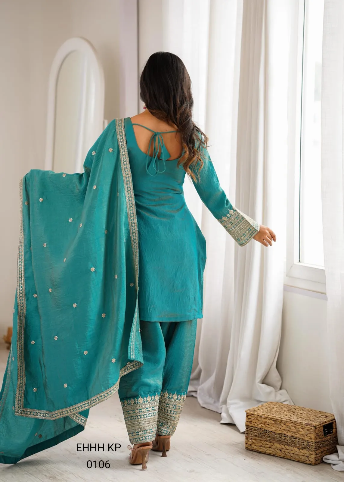 Elegant Embroidered Sharara Suit Set – Teal Green & Gold